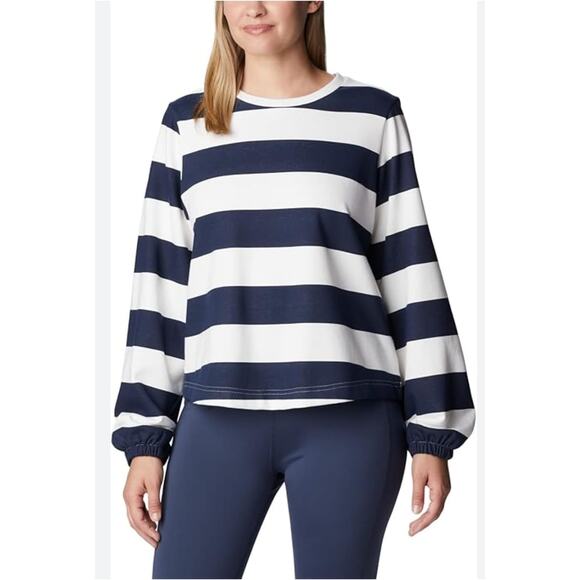 Columbia Tops - Columbia women navy blue white striped long sleeve Top size M